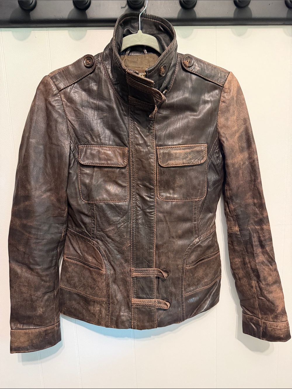 Danier Brown Distressed Leather Bomber Jacket